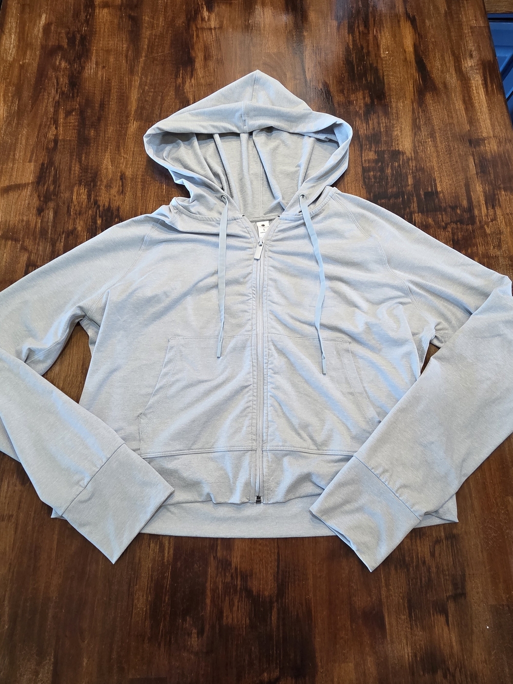 Yogalicious Lux Cropped Full Zip Hoodie Light Grey Sz L Activewear Athleisure 